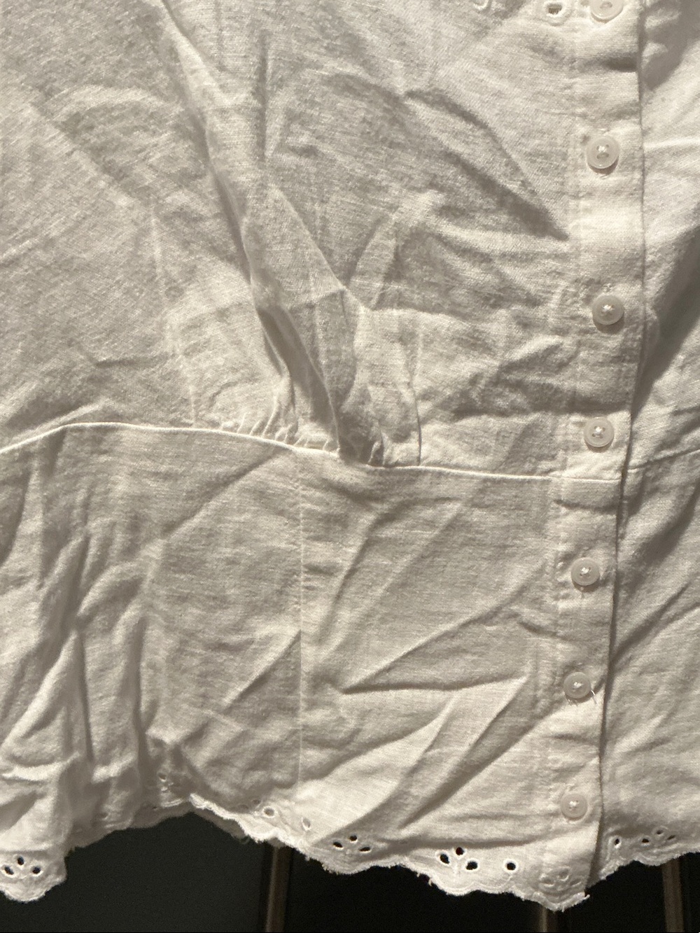 Linen/Rayon White Eyelet-Trim Button Front Blouse - Picture 5 of 7